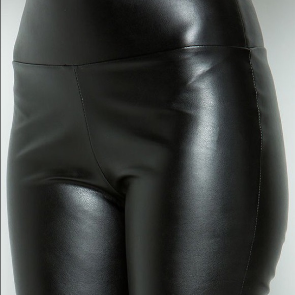VEGAN LEATHER WIDE WAIST BAND LEGGING - Picture 6 of 9
